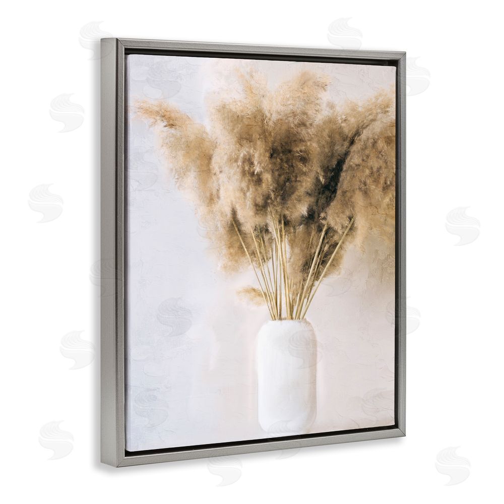 Anne Bailey Country Reeds in Vase Grey Floating Frame Canvas Wall Art Print