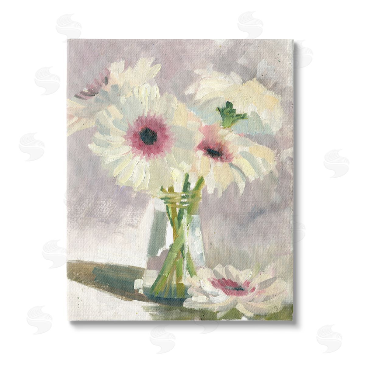 Bley Hack White Mums Painting Stretched Canvas Wall Art Print