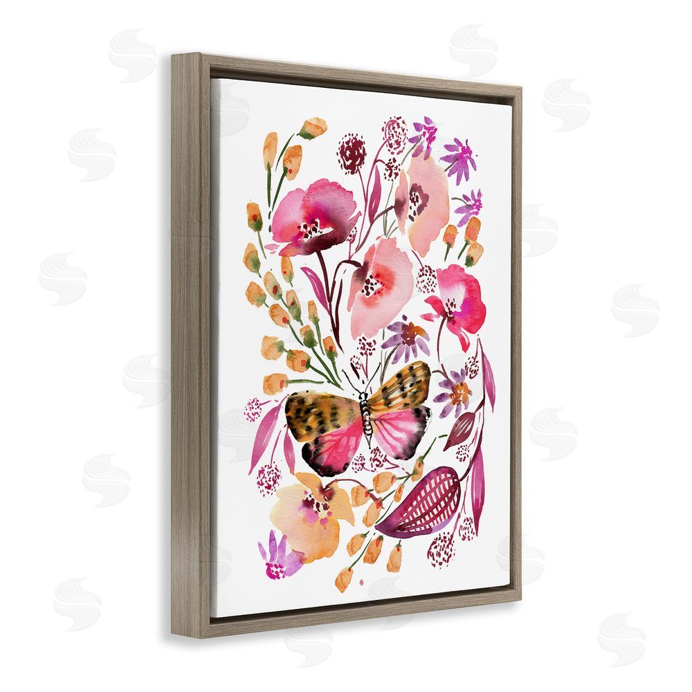 Bley Hack Abstract Pink Botanicals Brown Floating Frame Canvas Wall Art Print