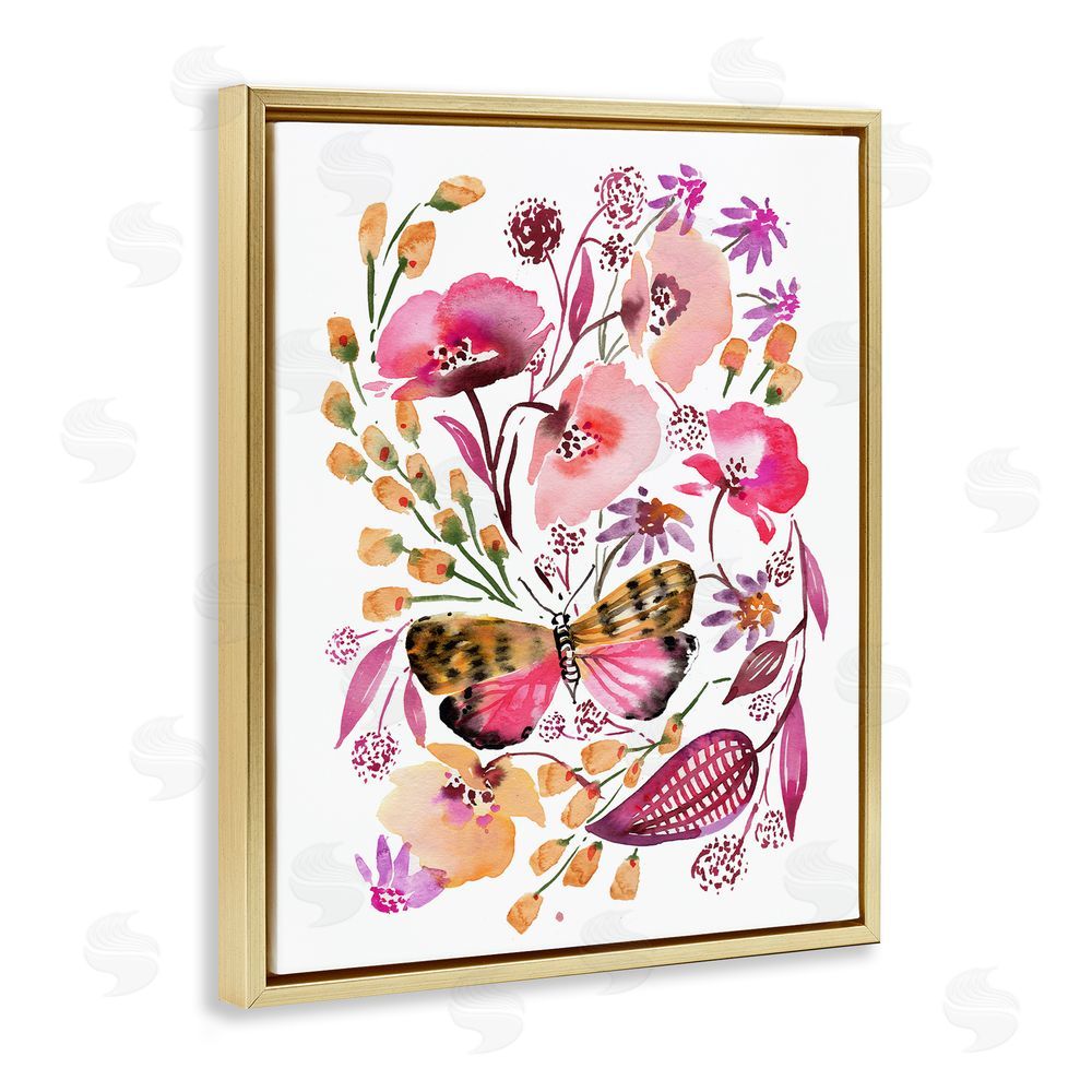Bley Hack Abstract Pink Botanicals Gold Floating Frame Canvas Wall Art Print