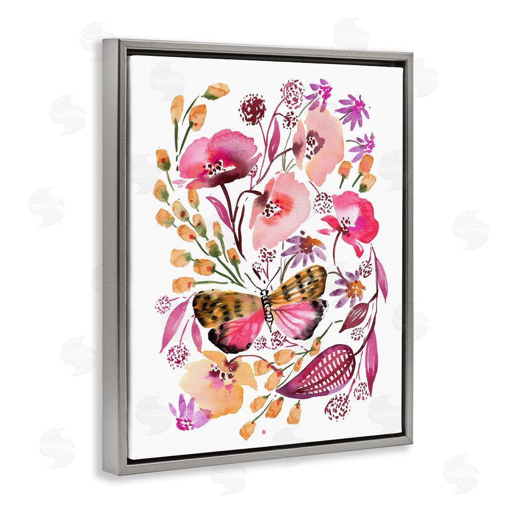 Bley Hack Abstract Pink Botanicals Grey Floating Frame Canvas Wall Art Print