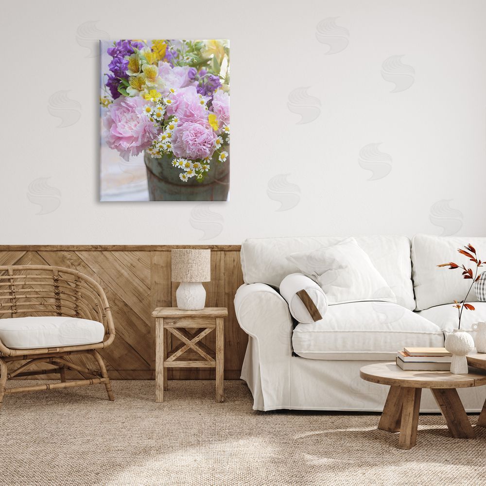 Claire Brocato Spring Blooms in Bucket Canvas Wall Art Print in Room