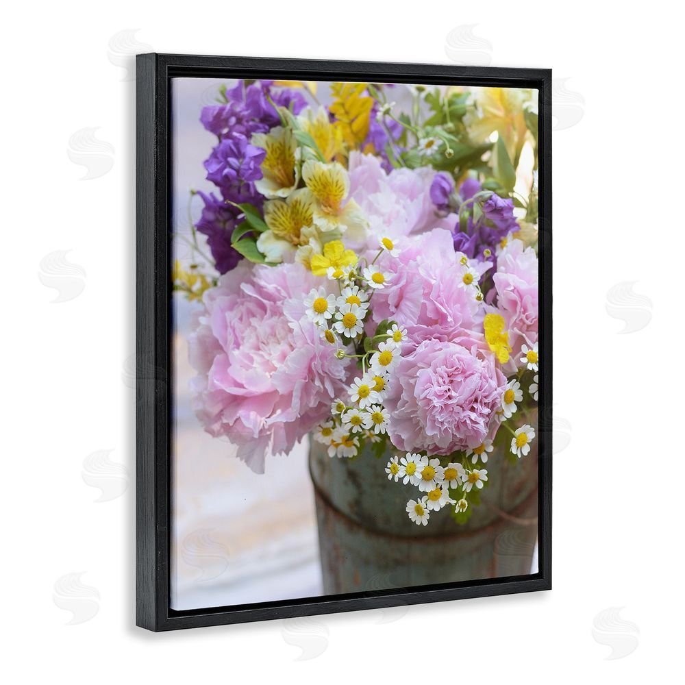 Claire Brocato Spring Blooms in Bucket Black Floating Frame Canvas Wall Art Print