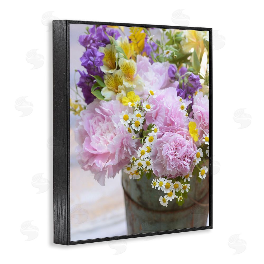 Claire Brocato Spring Blooms in Bucket Black Framed Giclee Wall Art Print