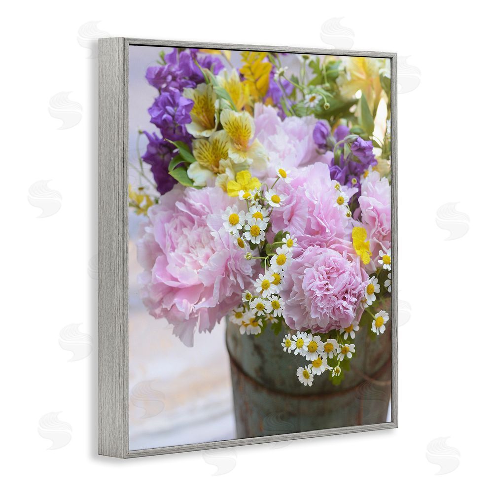 Claire Brocato Spring Blooms in Bucket Gray Framed Giclee Wall Art Print