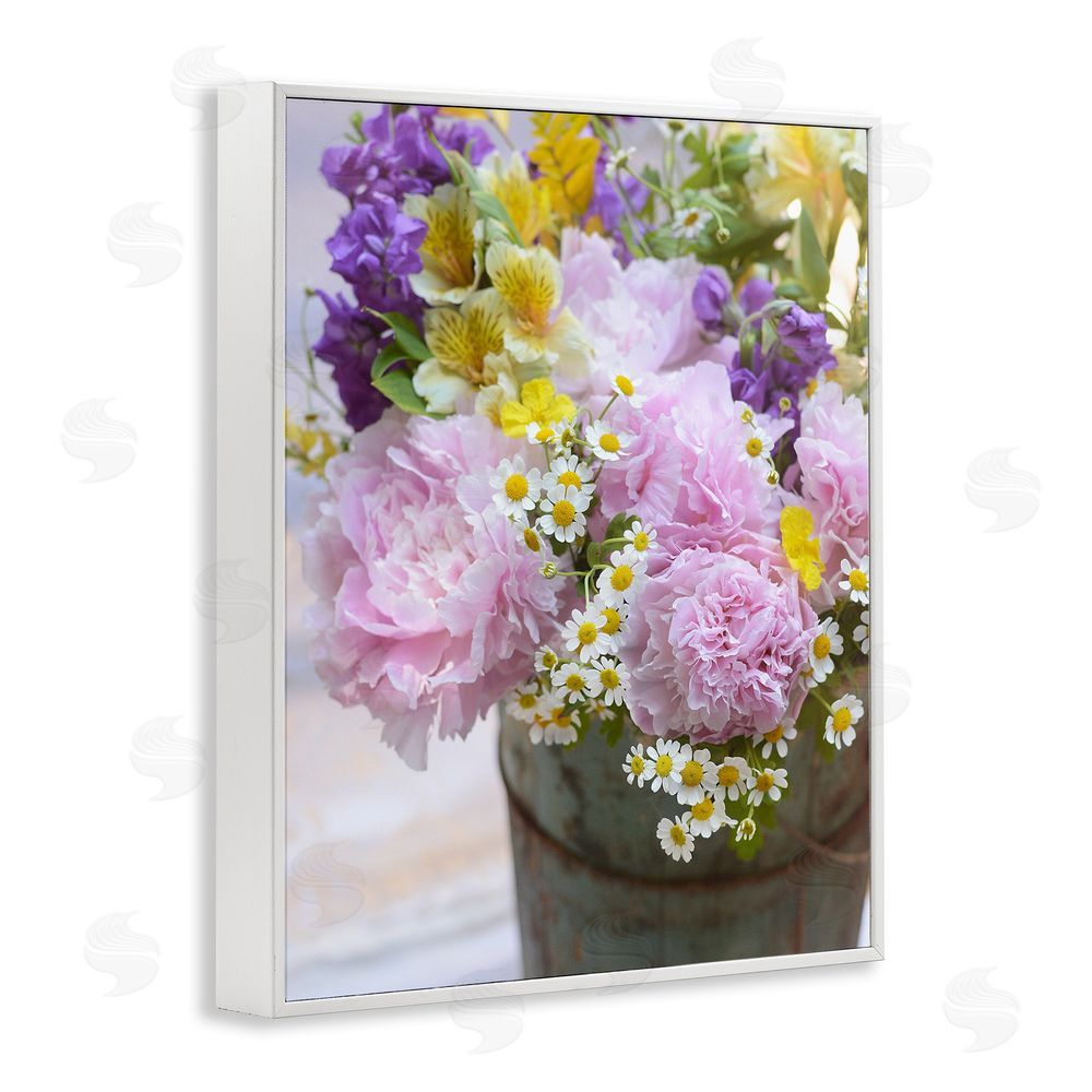 Claire Brocato Spring Blooms in Bucket White Framed Giclee Wall Art Print