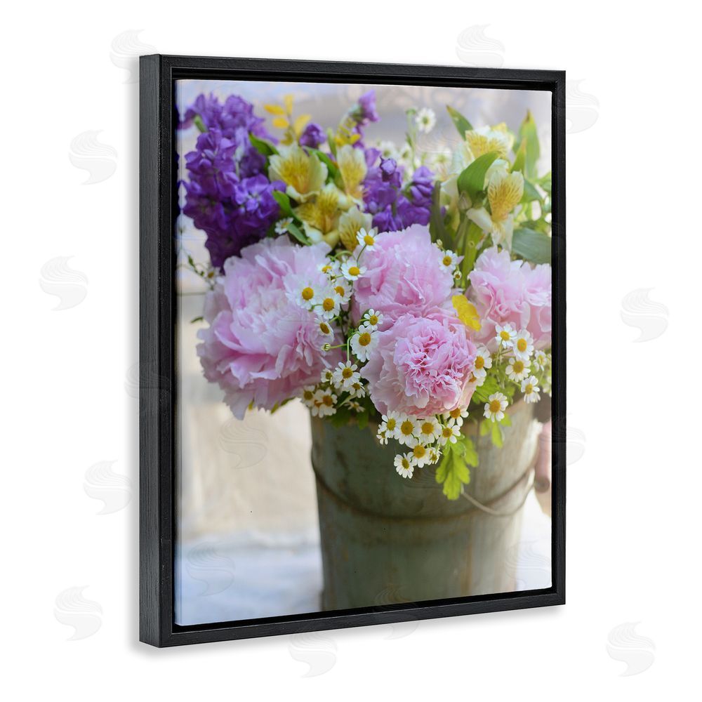 Claire Brocato Farmhouse Spring Blossoms Black Floating Frame Canvas Wall Art Print