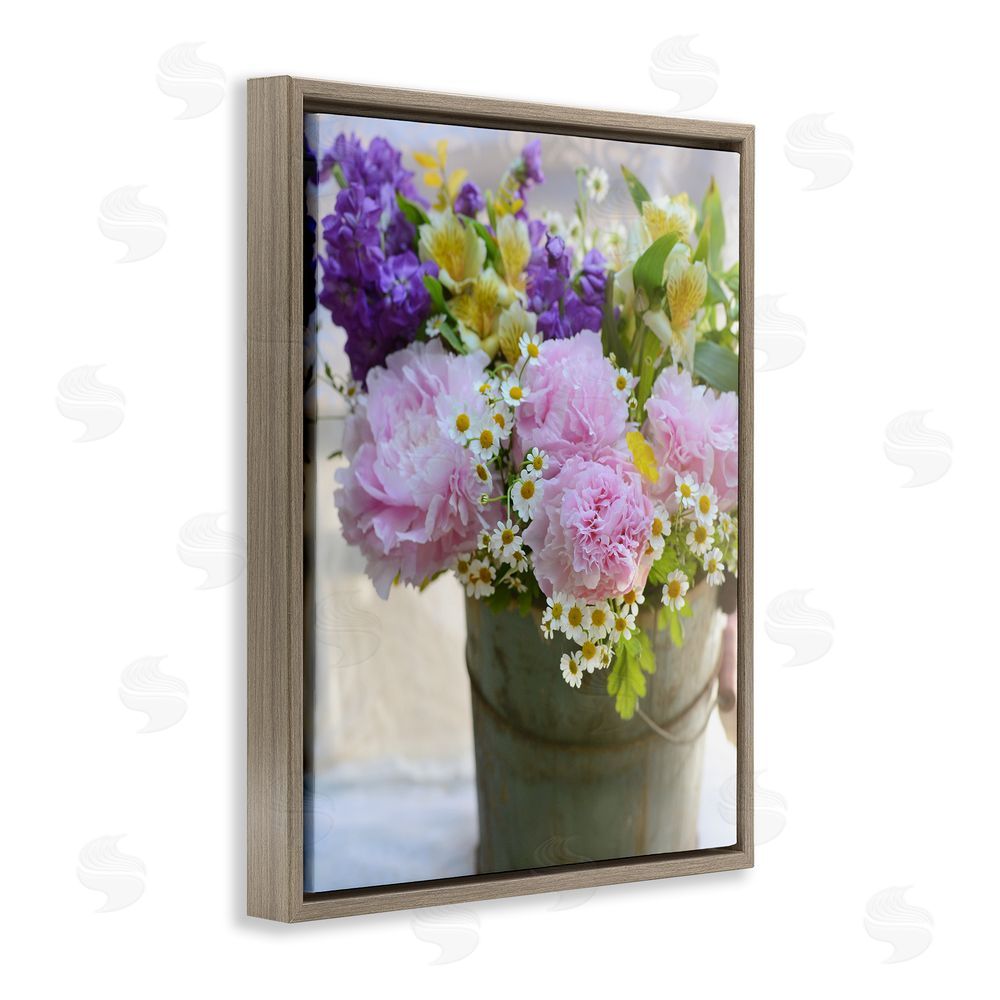 Claire Brocato Farmhouse Spring Blossoms Brown Floating Frame Canvas Wall Art Print