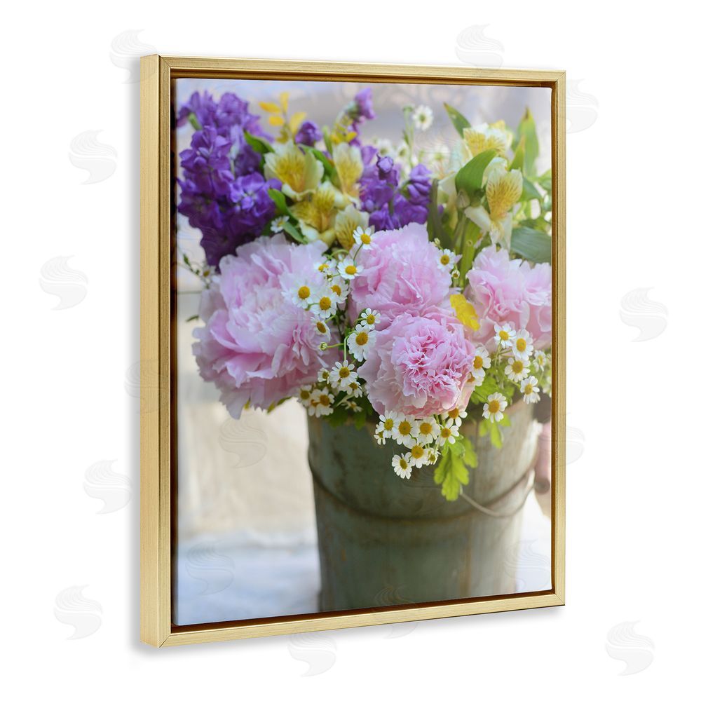 Claire Brocato Farmhouse Spring Blossoms Gold Floating Frame Canvas Wall Art Print