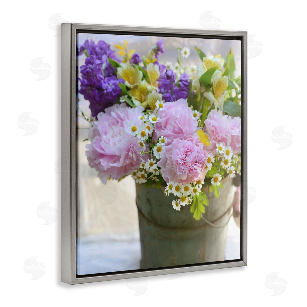 Claire Brocato Farmhouse Spring Blossoms Grey Floating Frame Canvas Wall Art Print