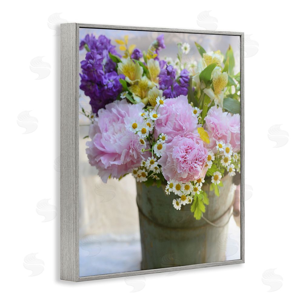 Claire Brocato Farmhouse Spring Blossoms Gray Framed Giclee Wall Art Print