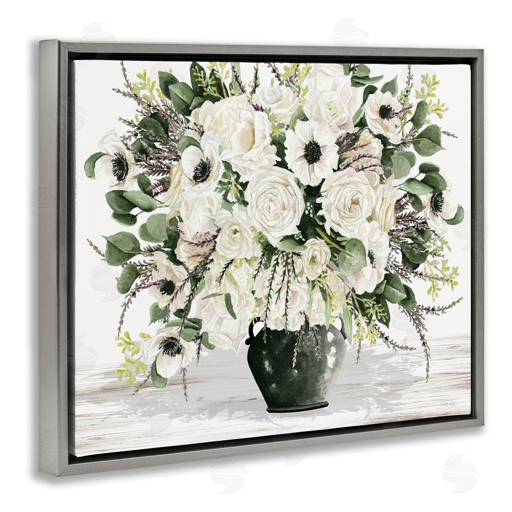 Cindy Jacobs White Blooming Blossoms Grey Floating Frame Canvas Wall Art Print