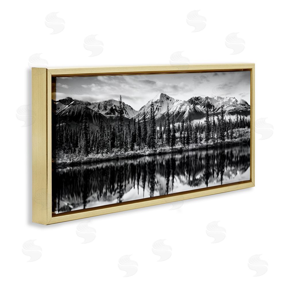 Daniel Sproul Monochrome Lake Reflection Gold Floating Frame Canvas Wall Art Print