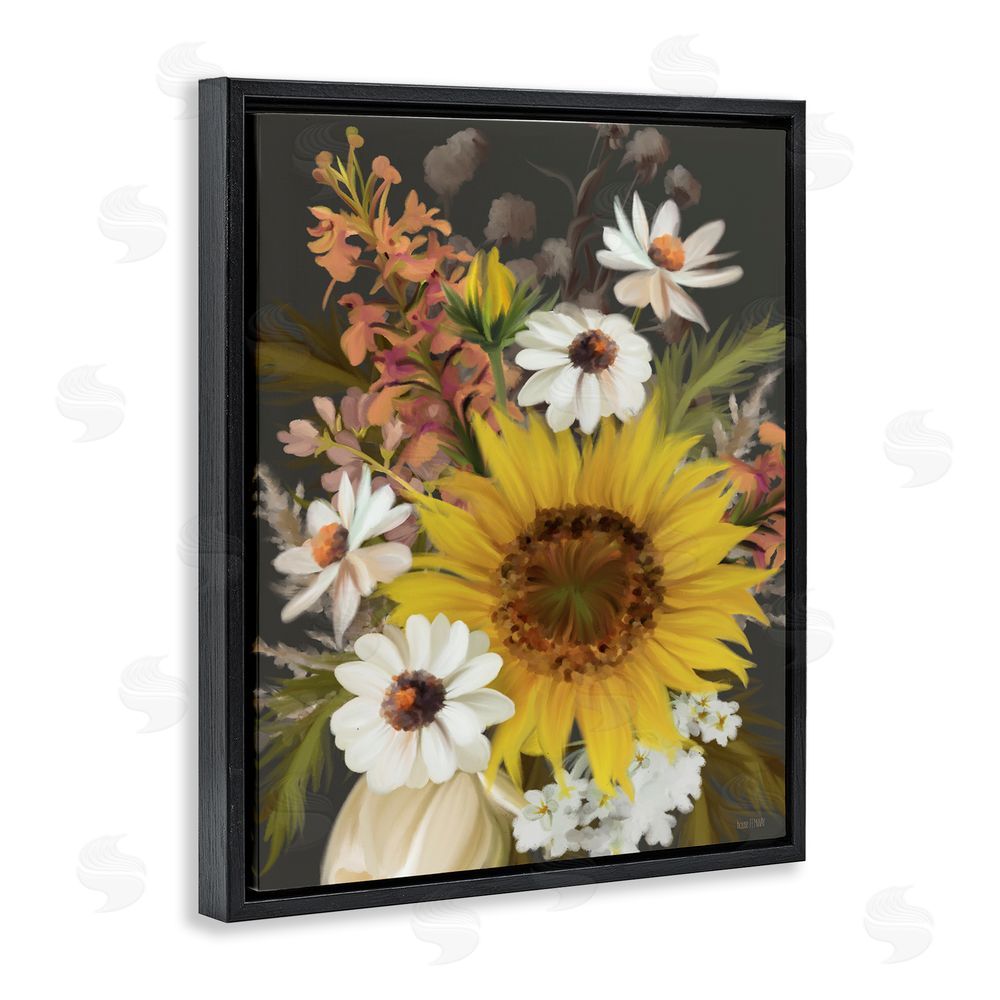 House Fenway Vintage Rural Florals Black Floating Frame Canvas Wall Art Print