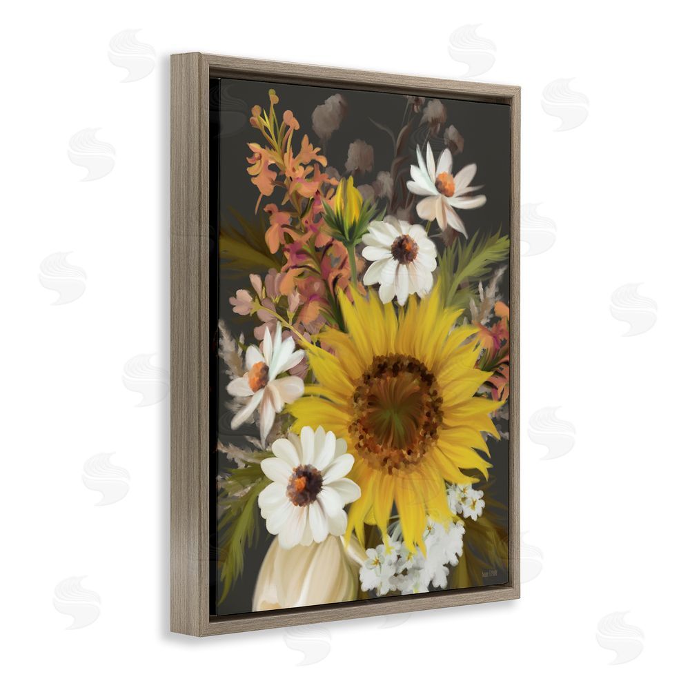 House Fenway Vintage Rural Florals Brown Floating Frame Canvas Wall Art Print