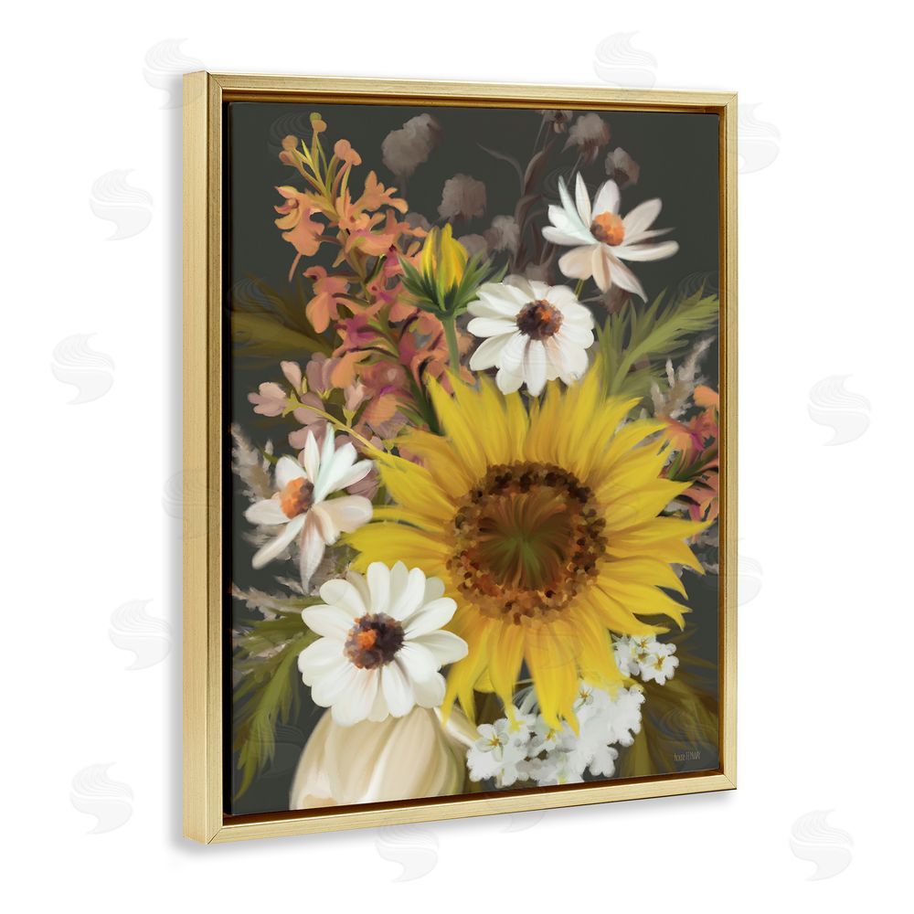 House Fenway Vintage Rural Florals Gold Floating Frame Canvas Wall Art Print