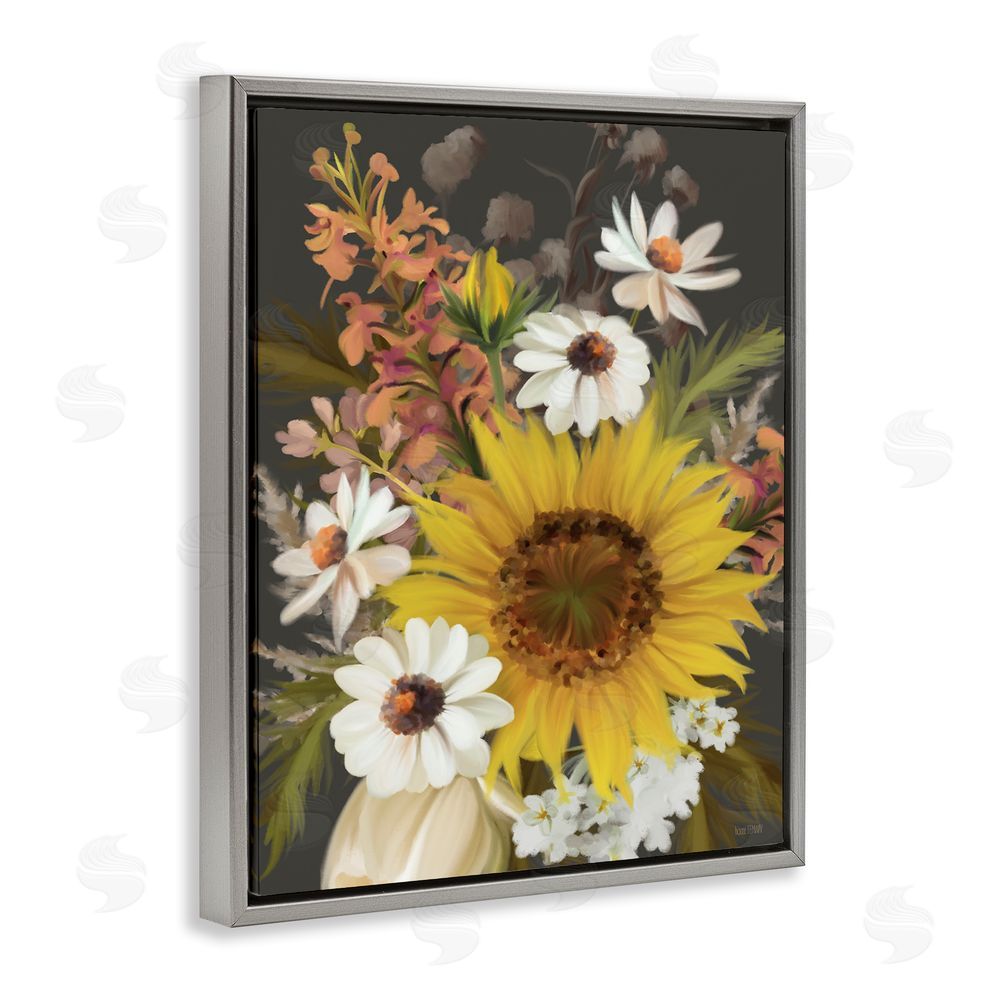 House Fenway Vintage Rural Florals Grey Floating Frame Canvas Wall Art Print