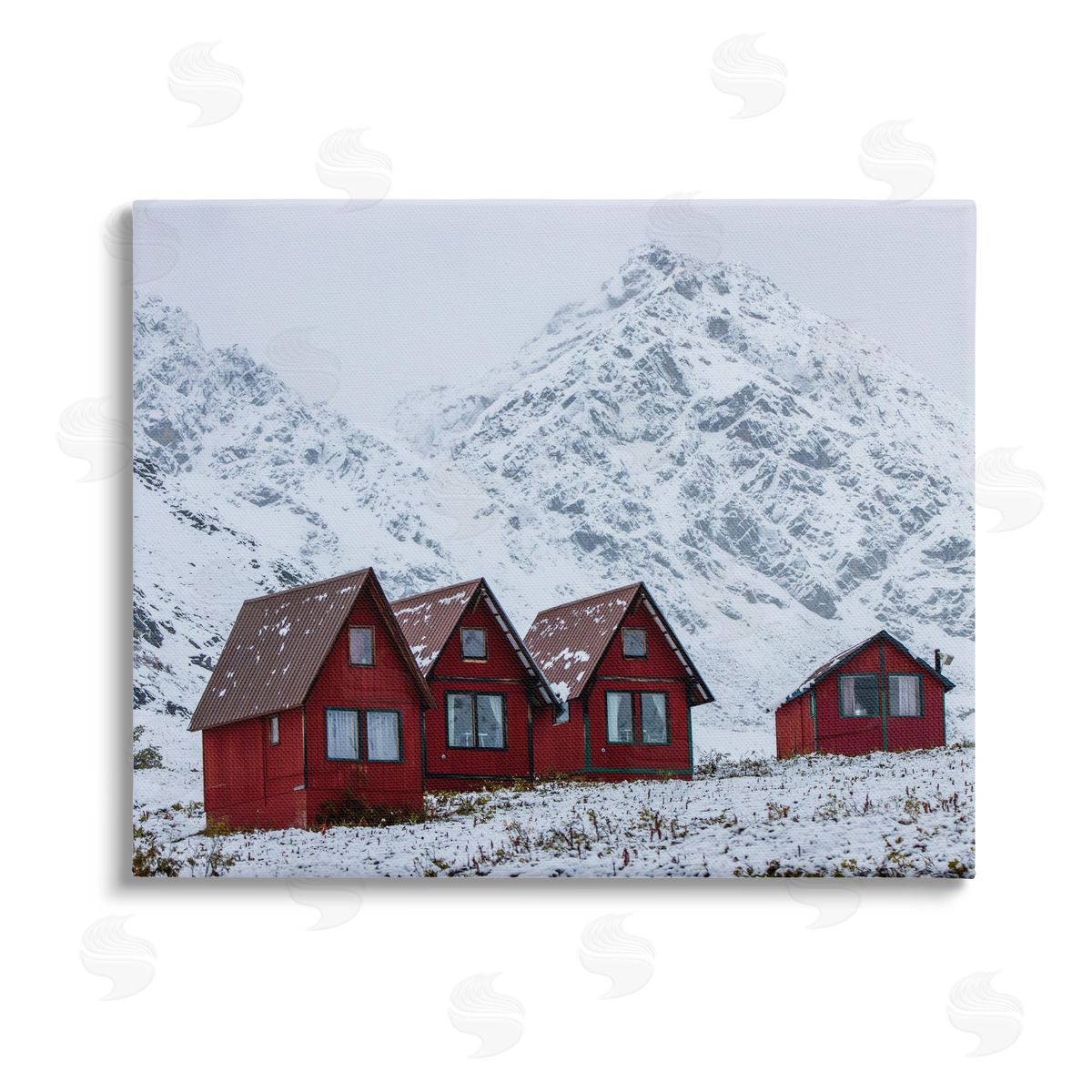 Daniel Sproul Snowy Mountain Shacks Stretched Canvas Wall Art Print