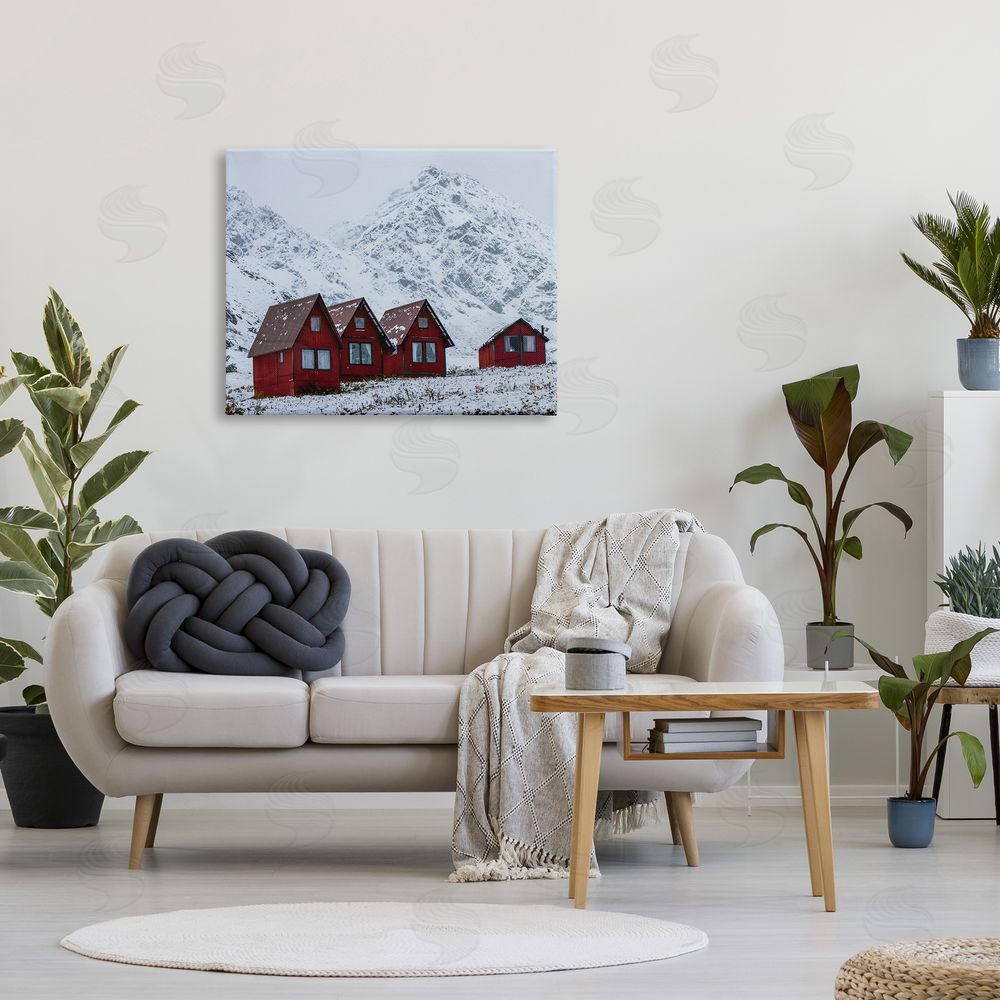 Daniel Sproul Snowy Mountain Shacks Canvas Wall Art Print in Room