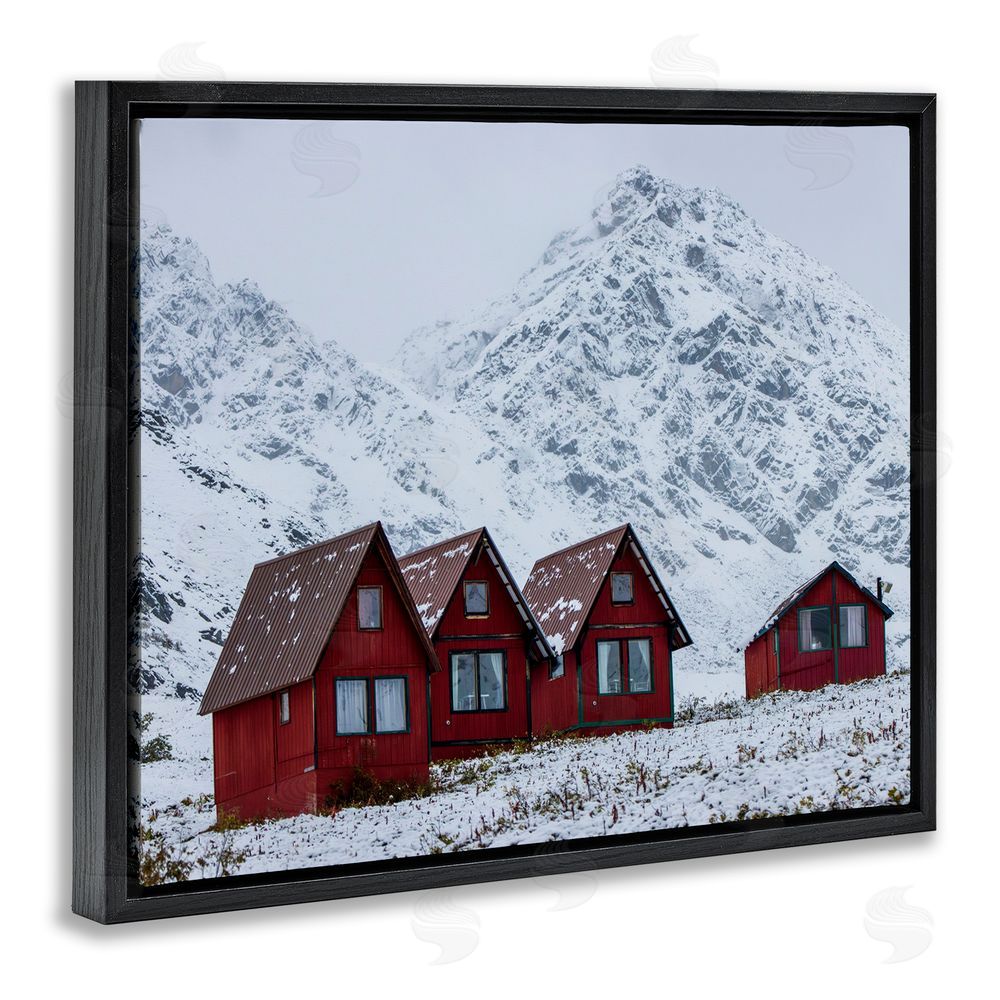 Daniel Sproul Snowy Mountain Shacks Black Floating Frame Canvas Wall Art Print