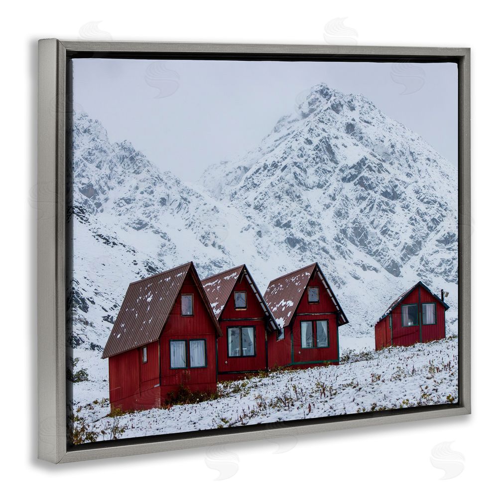 Daniel Sproul Snowy Mountain Shacks Grey Floating Frame Canvas Wall Art Print