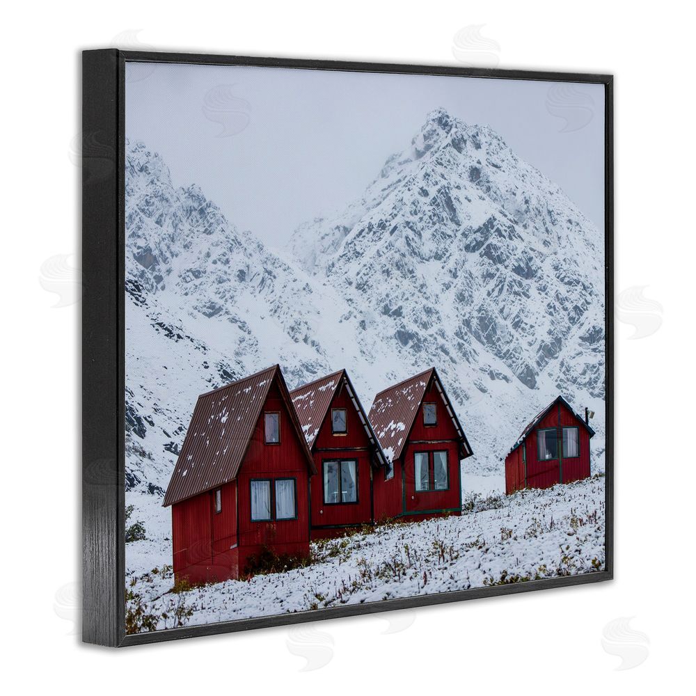 Daniel Sproul Snowy Mountain Shacks Black Framed Giclee Wall Art Print
