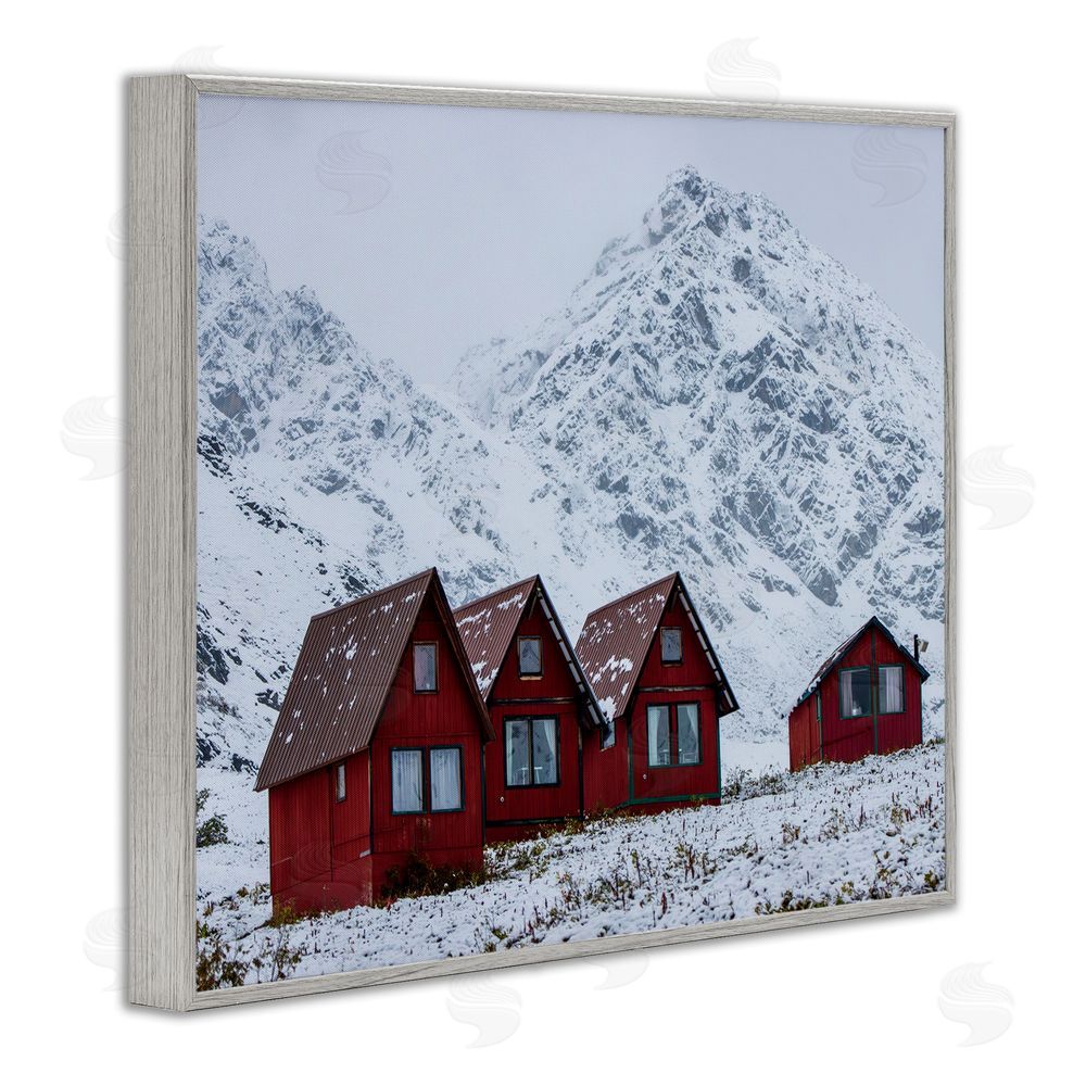 Daniel Sproul Snowy Mountain Shacks Gray Framed Giclee Wall Art Print