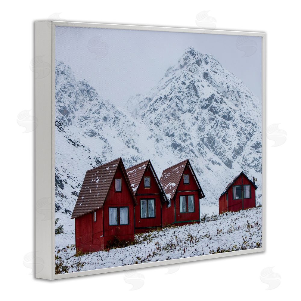 Daniel Sproul Snowy Mountain Shacks White Framed Giclee Wall Art Print