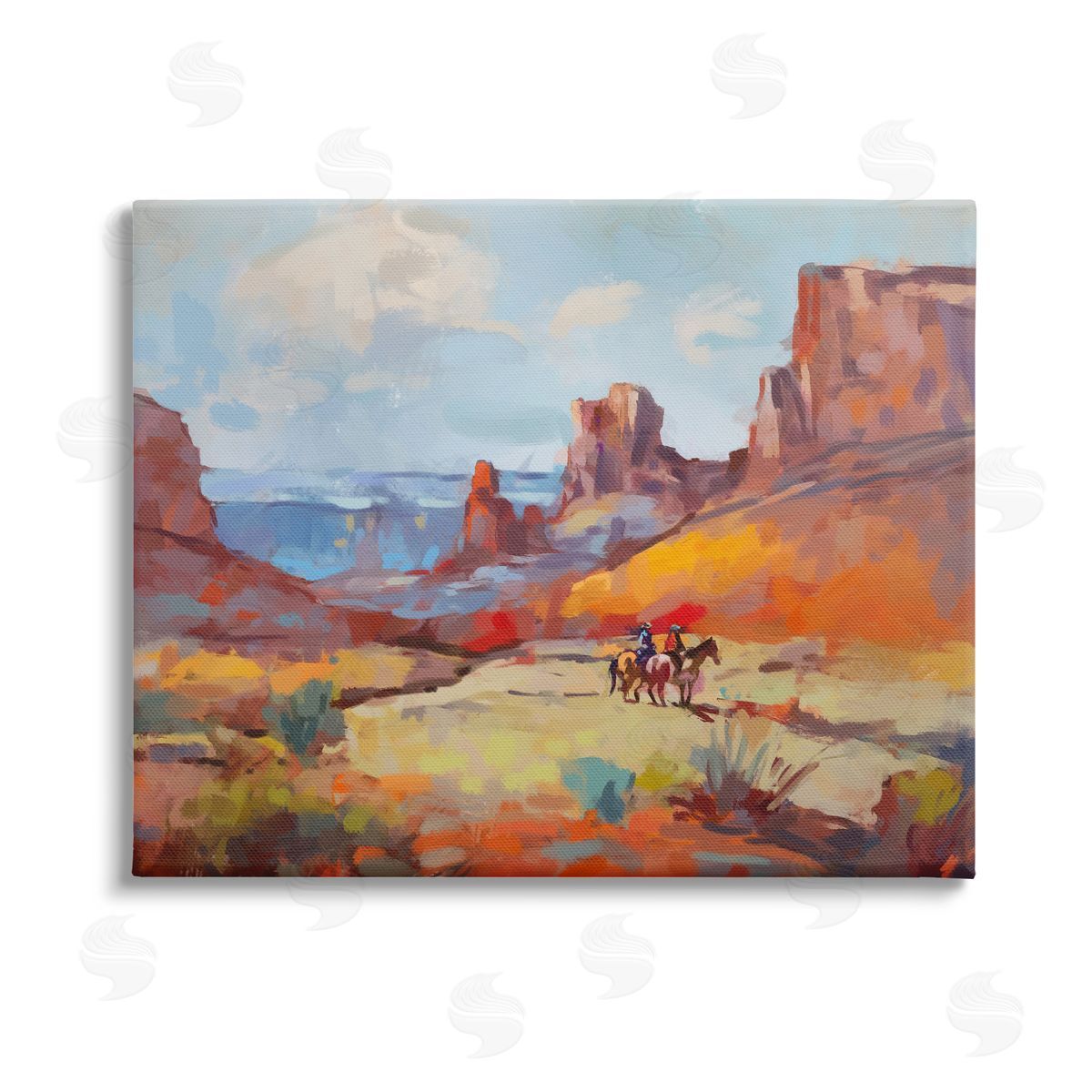 Ziwei Li Canyon Cowboys Painting Stretched Canvas Wall Art Print