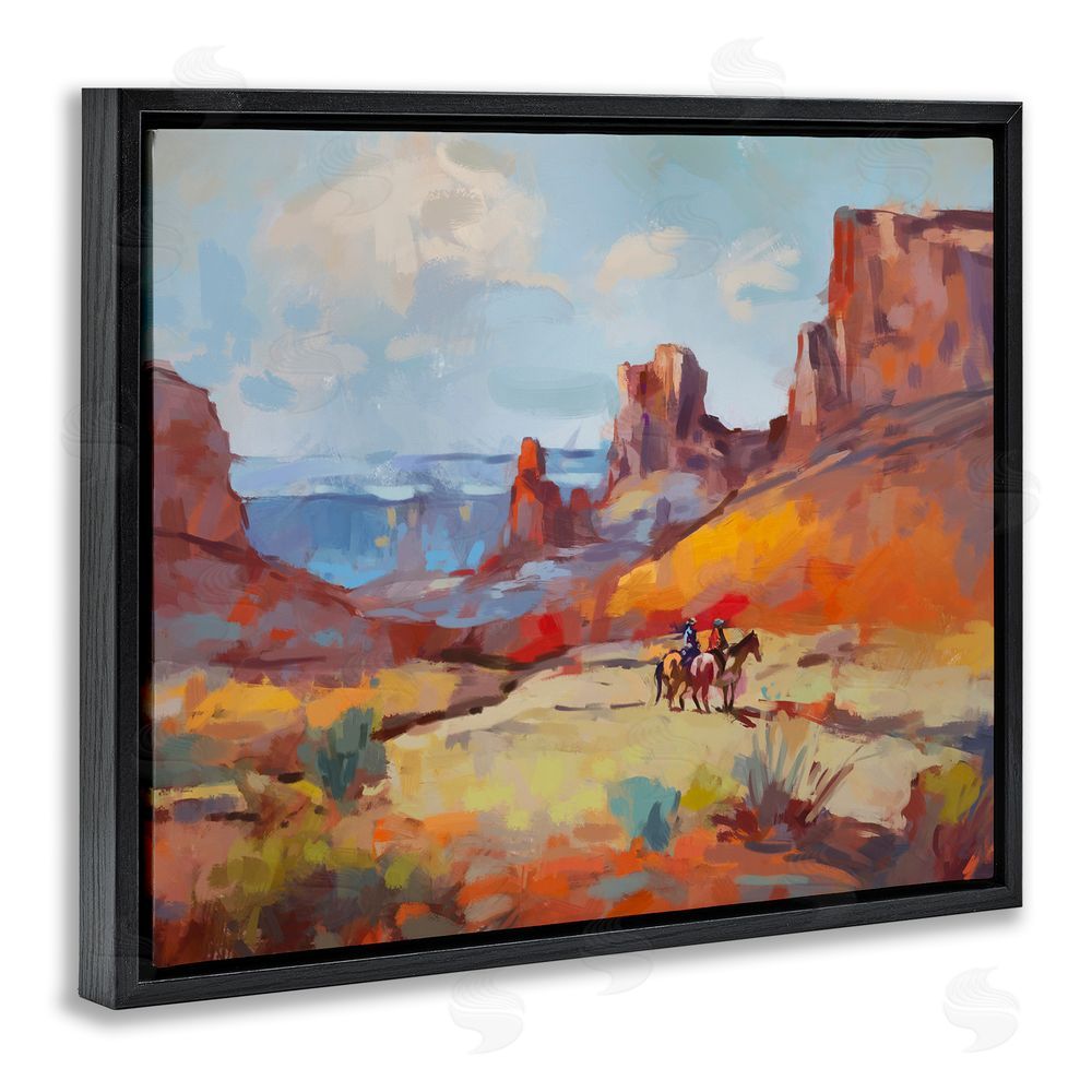 Ziwei Li Canyon Cowboys Painting Black Floating Frame Canvas Wall Art Print