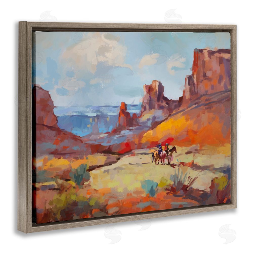 Ziwei Li Canyon Cowboys Painting Brown Floating Frame Canvas Wall Art Print