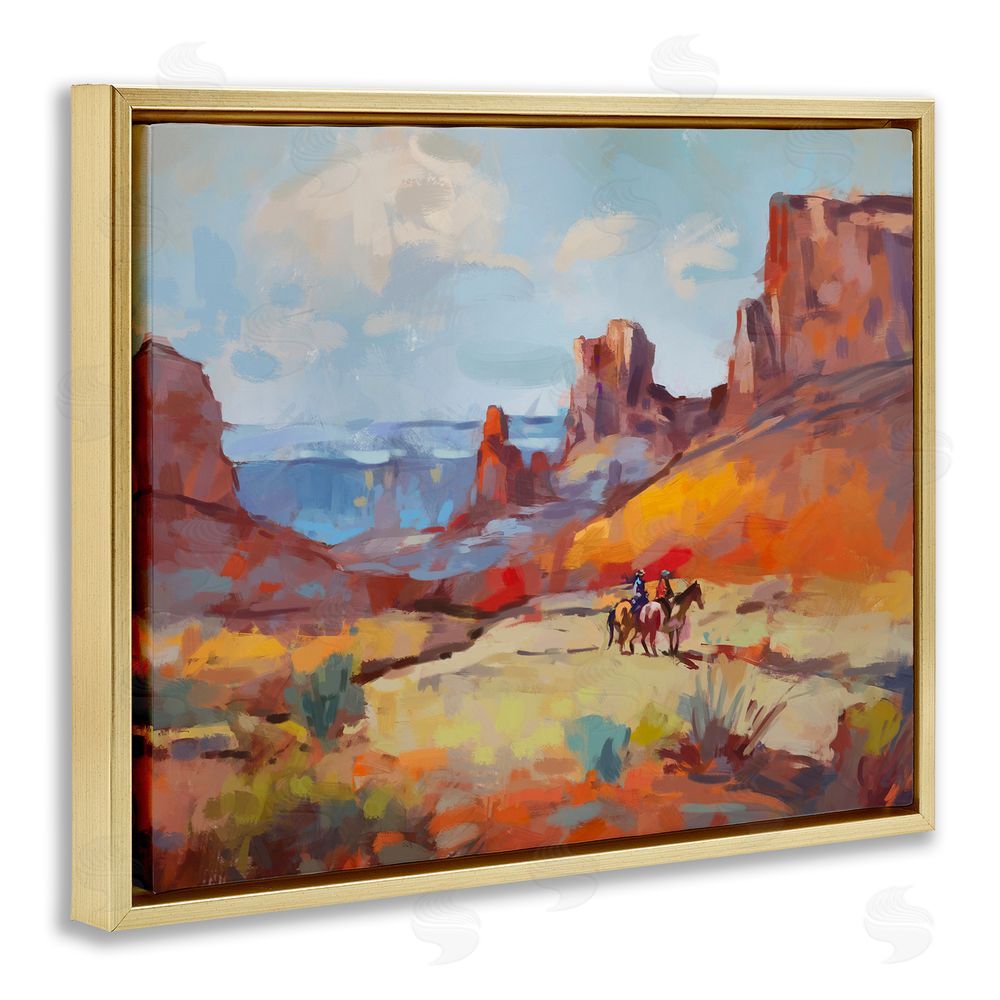 Ziwei Li Canyon Cowboys Painting Gold Floating Frame Canvas Wall Art Print