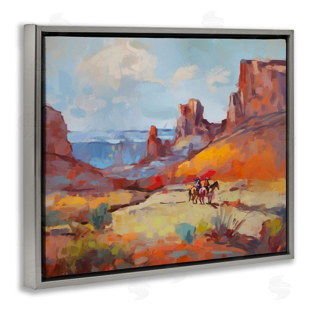 Ziwei Li Canyon Cowboys Painting Grey Floating Frame Canvas Wall Art Print