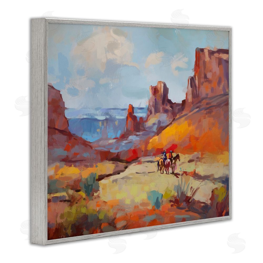 Ziwei Li Canyon Cowboys Painting Gray Framed Giclee Wall Art Print