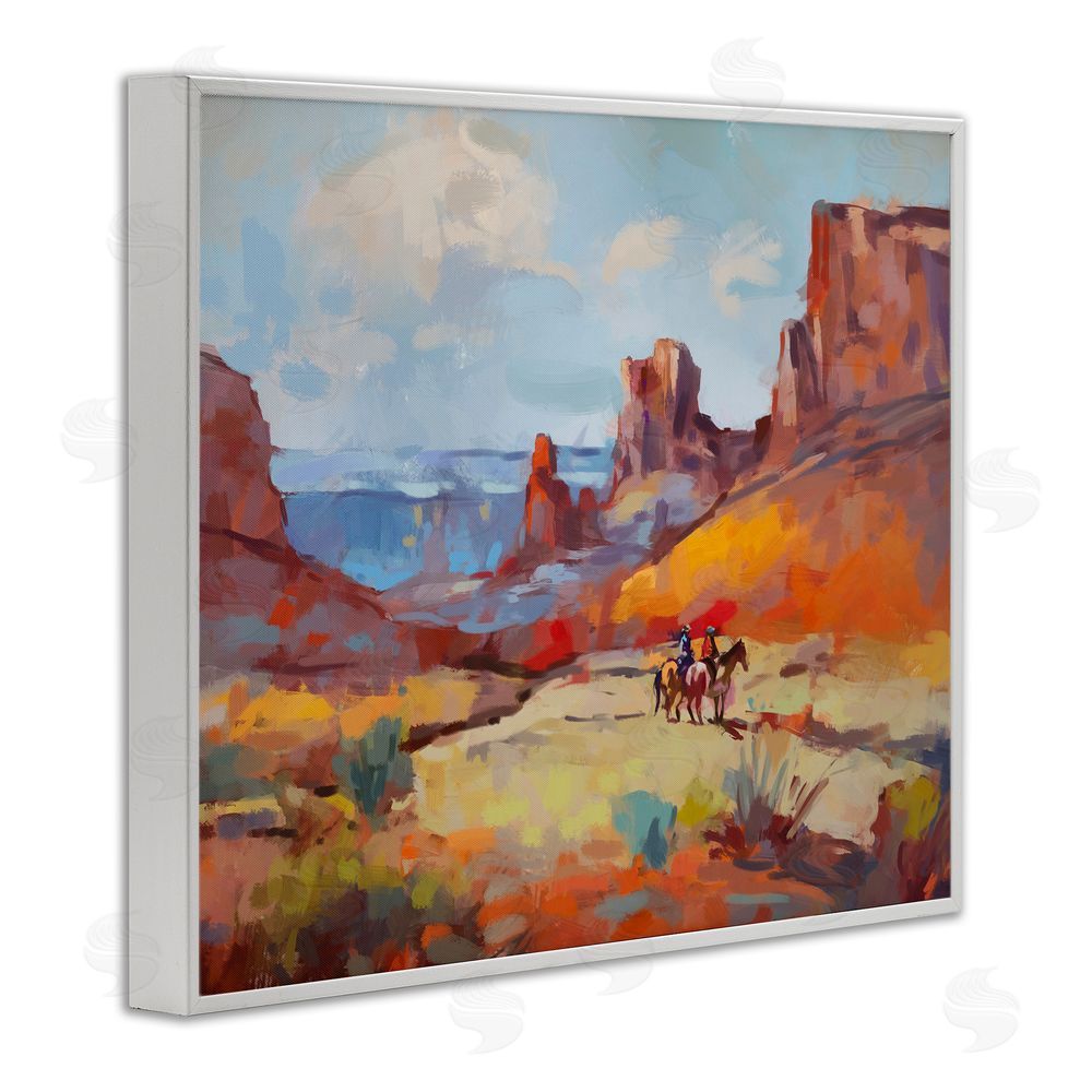 Ziwei Li Canyon Cowboys Painting White Framed Giclee Wall Art Print
