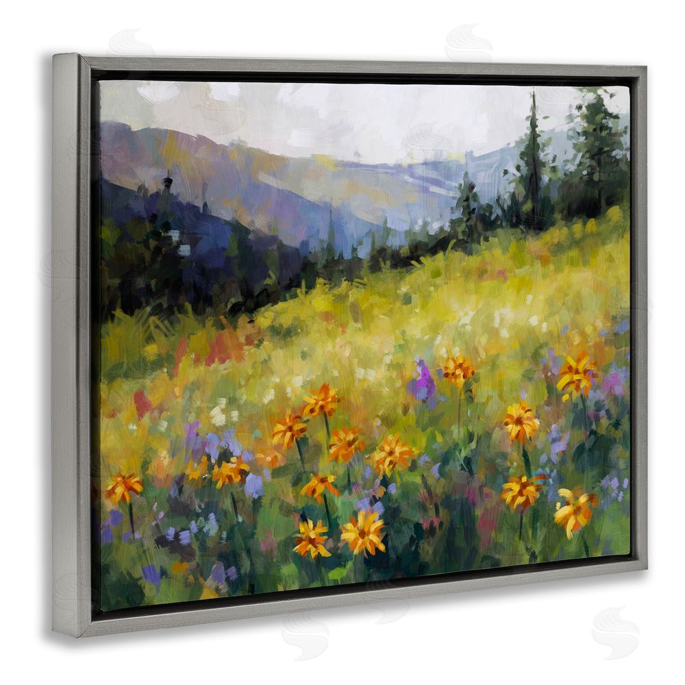 Ziwei Li Flower Meadow Painting Grey Floating Frame Canvas Wall Art Print