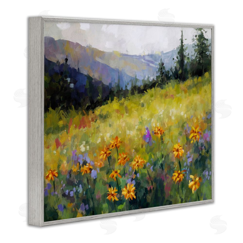 Ziwei Li Flower Meadow Painting Gray Framed Giclee Wall Art Print