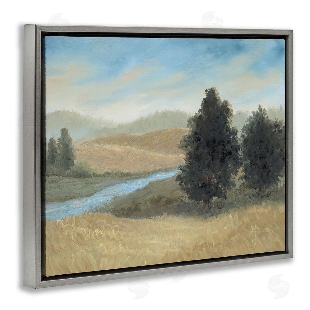 Georgia Janisse Rural Creek Landscape Grey Floating Frame Canvas Wall Art Print