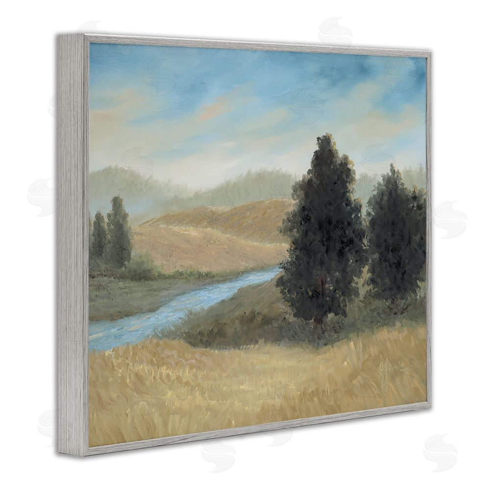 Georgia Janisse Rural Creek Landscape Gray Framed Giclee Wall Art Print