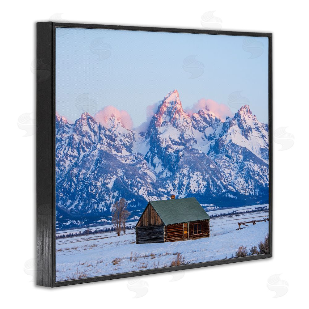 Jared Kreiss Winter Snowy Peaks & Cabin Black Framed Giclee Wall Art Print