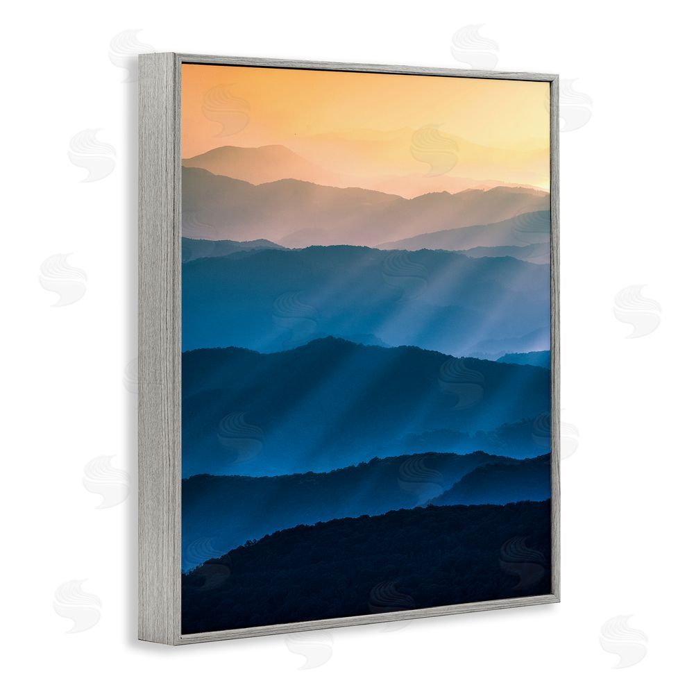 Jared Kreiss Blue & Yellow Mountains Gray Framed Giclee Wall Art Print