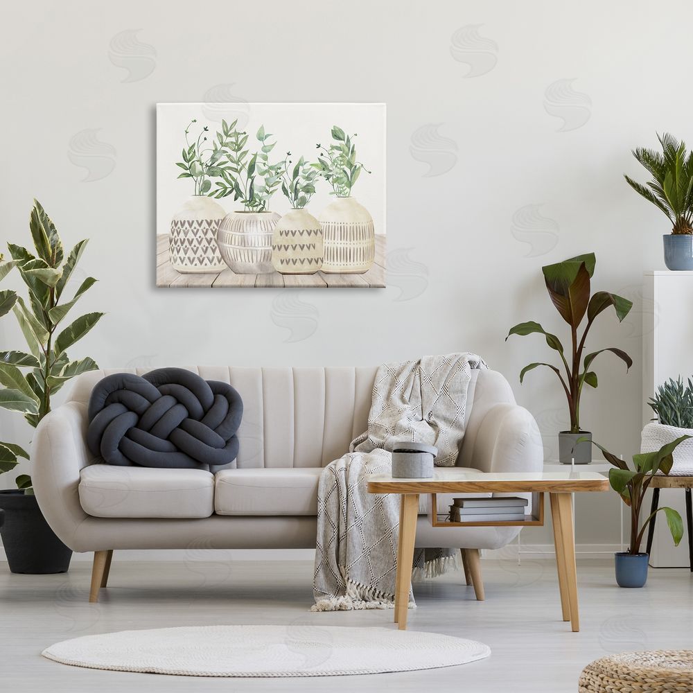 Kim Allen Herbs in Pottery Still Life Canvas Wall Art Print in Room