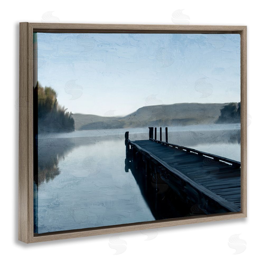 Kim Allen Distant Lake Dock Brown Floating Frame Canvas Wall Art Print