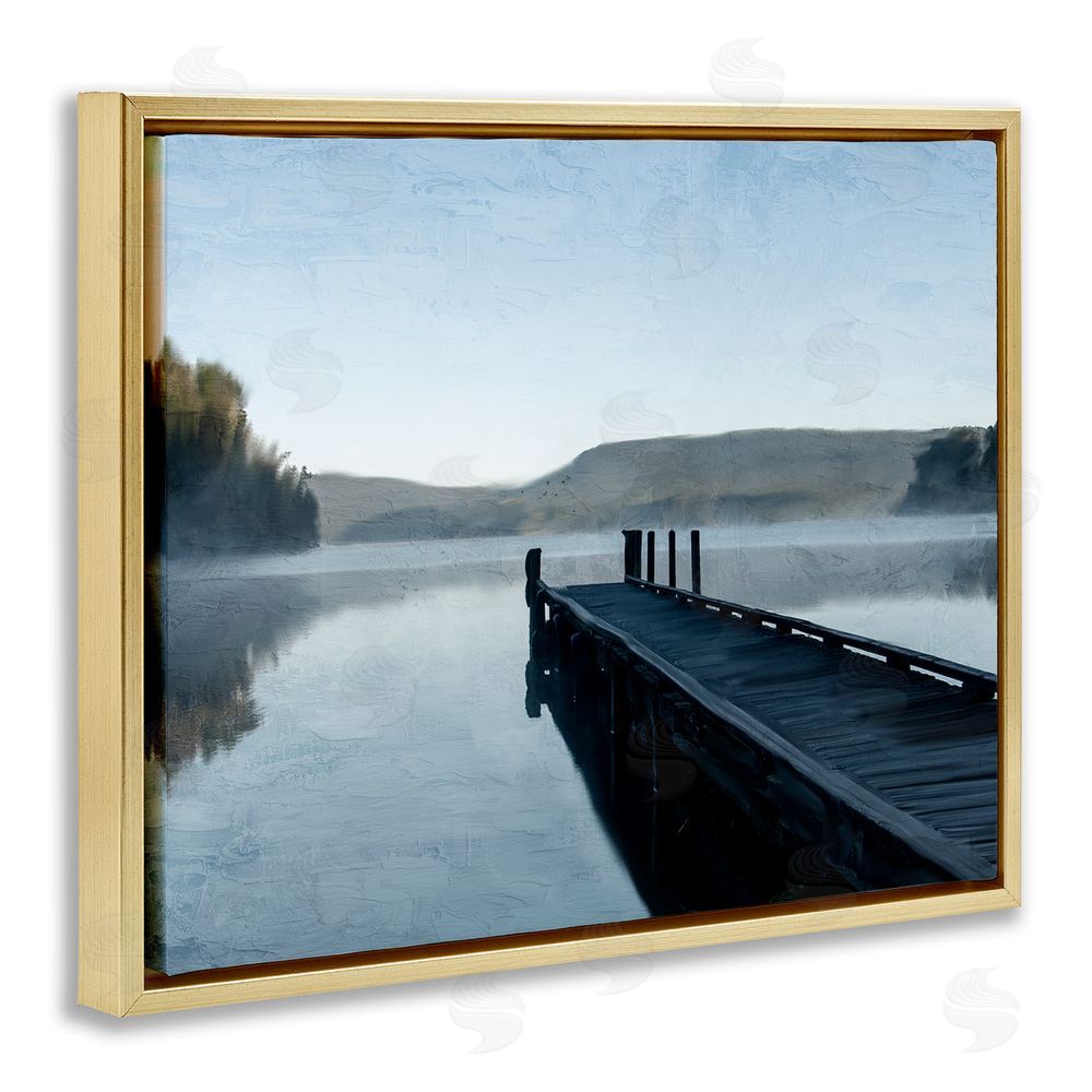 Kim Allen Distant Lake Dock Gold Floating Frame Canvas Wall Art Print