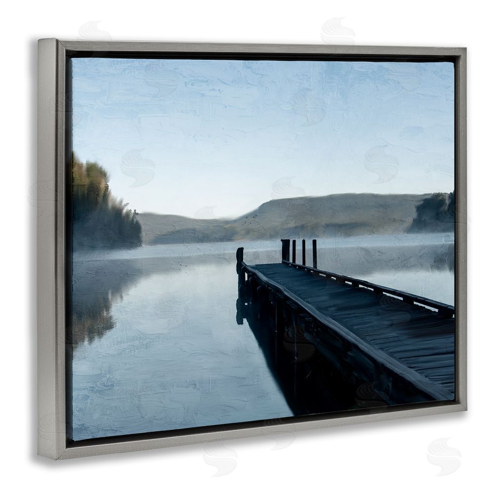 Kim Allen Distant Lake Dock Grey Floating Frame Canvas Wall Art Print