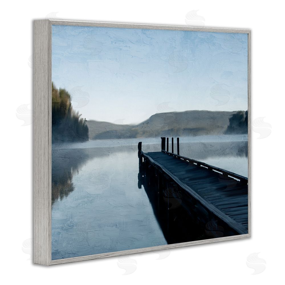 Kim Allen Distant Lake Dock Gray Framed Giclee Wall Art Print