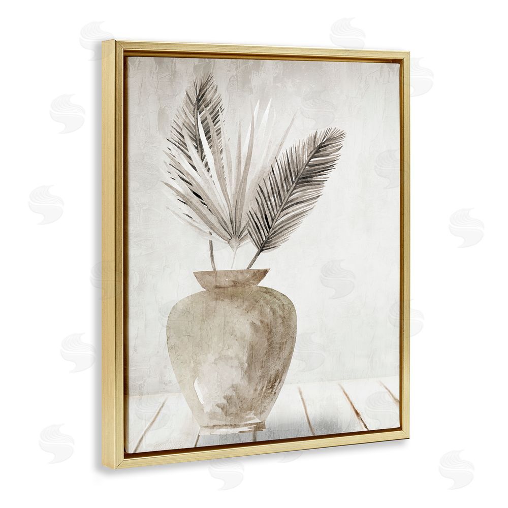 Kim Allen Rustic Botanical Fronds Gold Floating Frame Canvas Wall Art Print