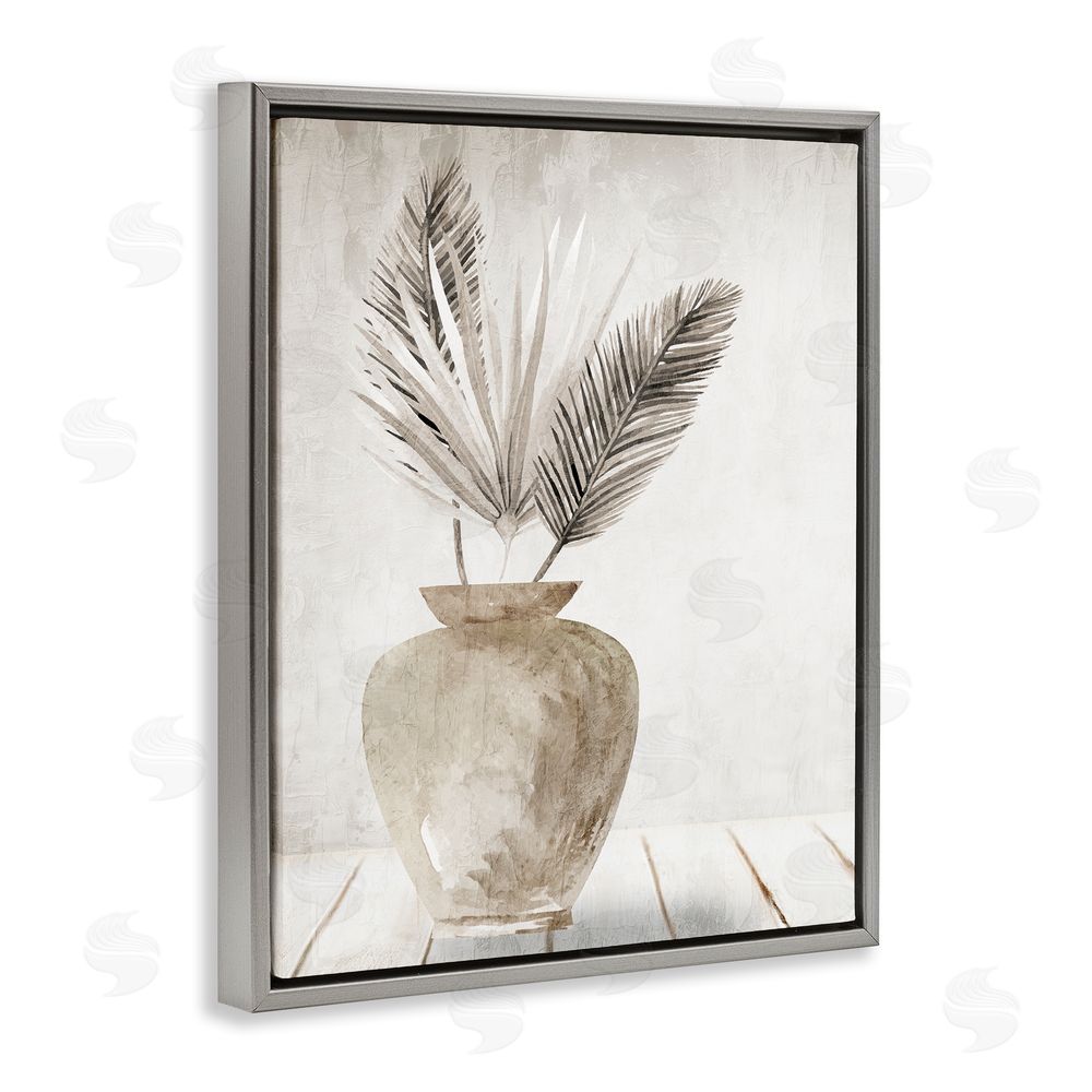 Kim Allen Rustic Botanical Fronds Grey Floating Frame Canvas Wall Art Print