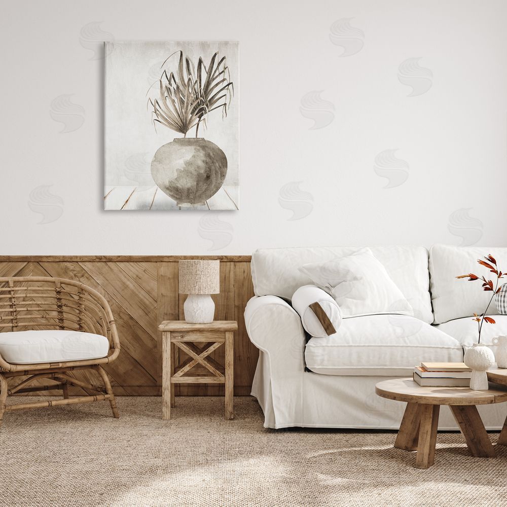 Kim Allen Neutral Palms Still Life Canvas Wall Art Print in Room