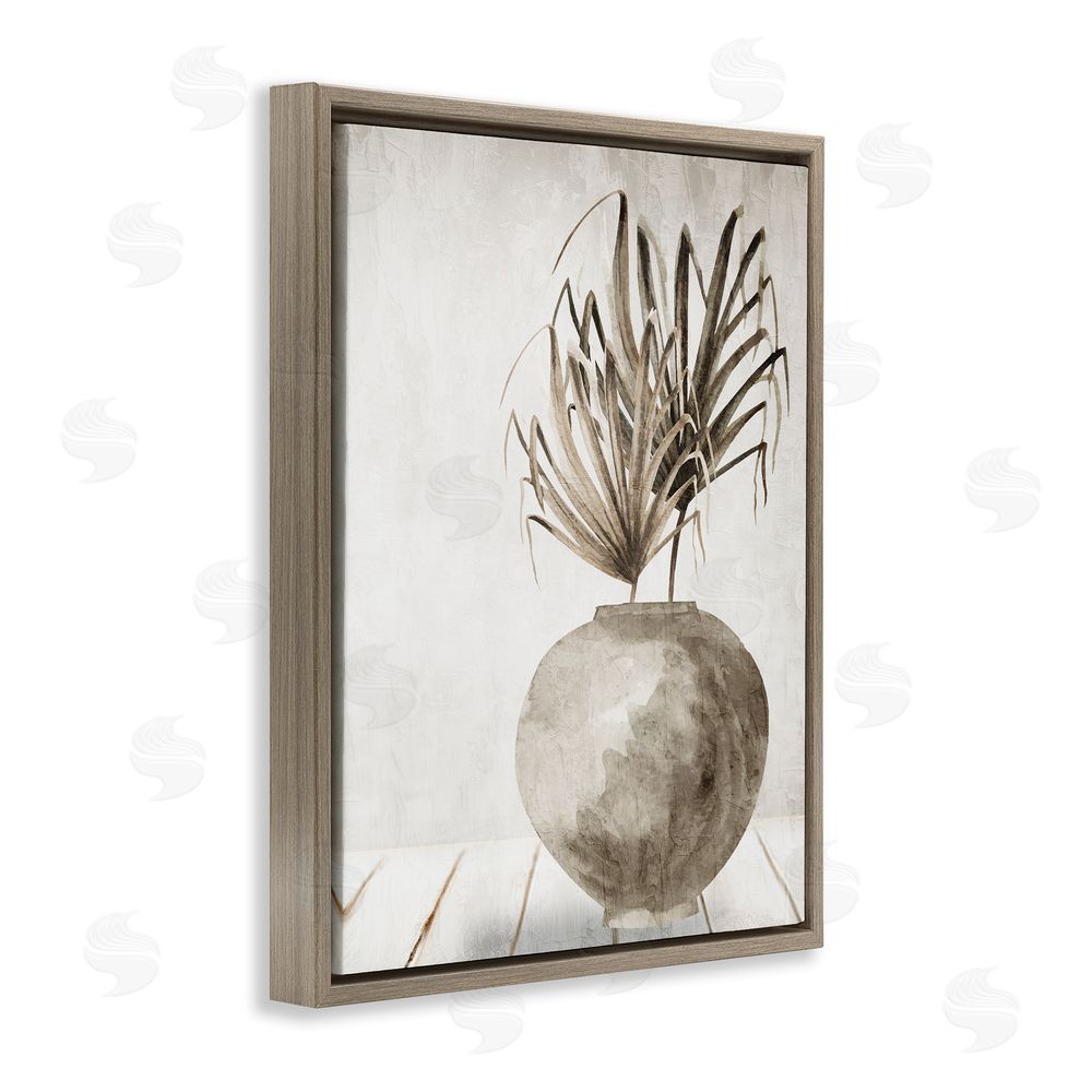 Kim Allen Neutral Palms Still Life Brown Floating Frame Canvas Wall Art Print